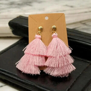 Gold Plated Pink Tassel Dangle Earrings